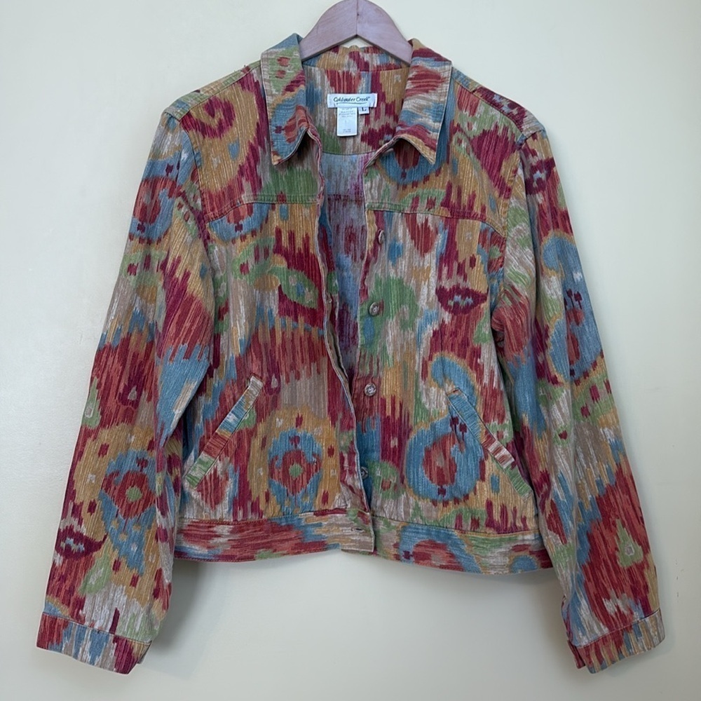 Coldwater Creek | Southwest Multicolor Abstract 100% Cotton Button Up Jacket L - Picture 1 of 17